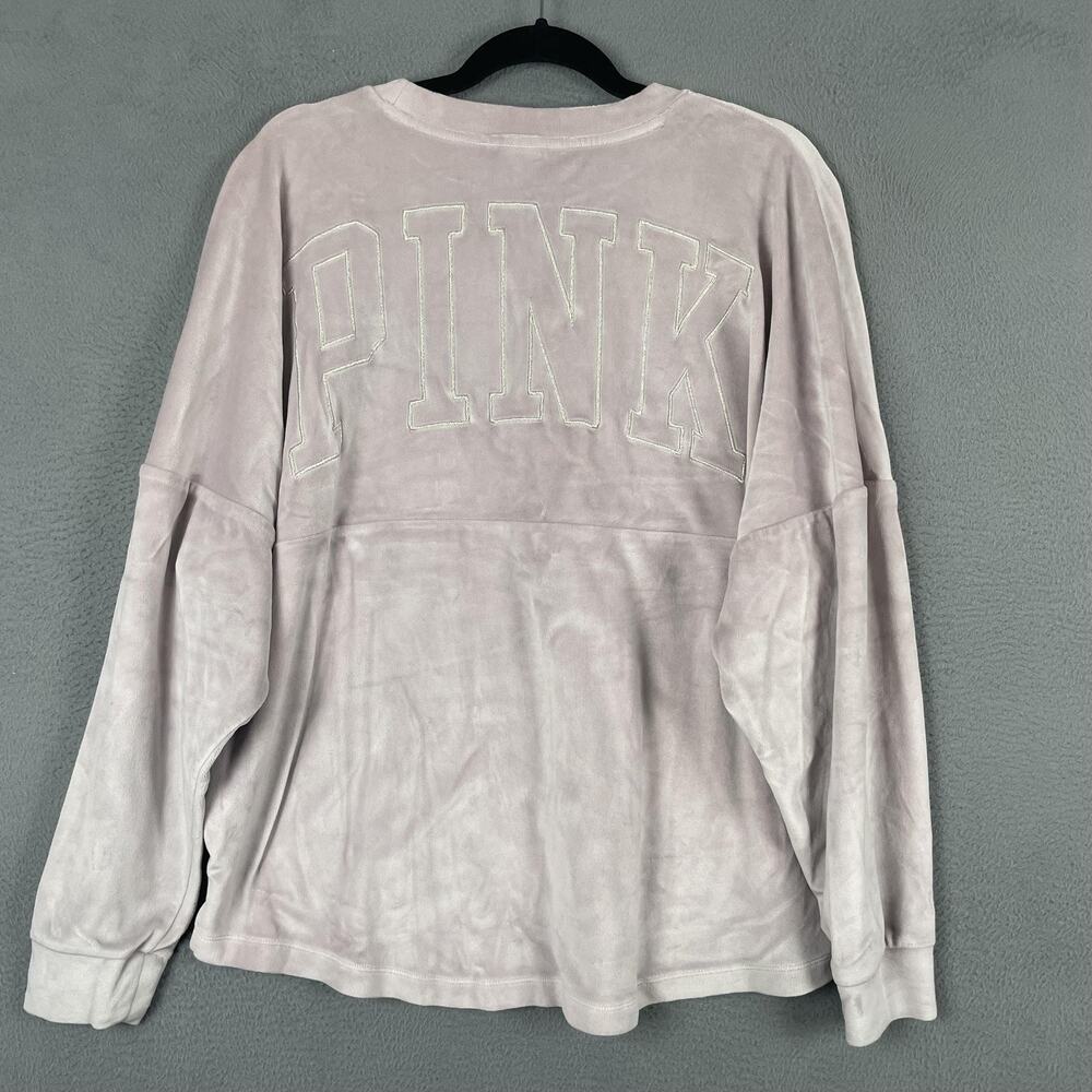 Victoria's Secret Pink Sweatshirt Womens Large Pink Velour Crew Logo Pullover